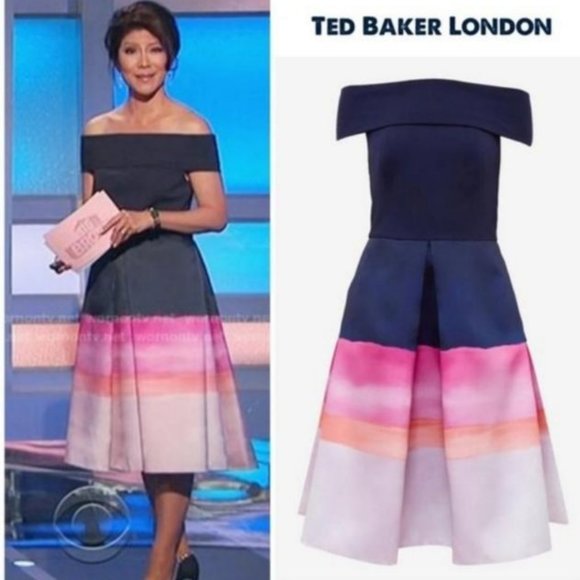 Ted Baker blue pink Hollii off-the-shoulder stripe Jacquard Dress size 1 nwot - Picture 7 of 12